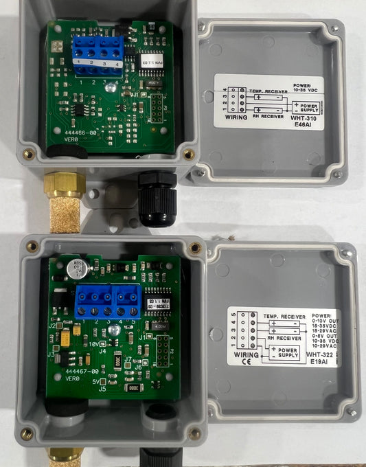 DWYER WHT-310 and WHT-322 humidity transmitter boards with wiring diagrams